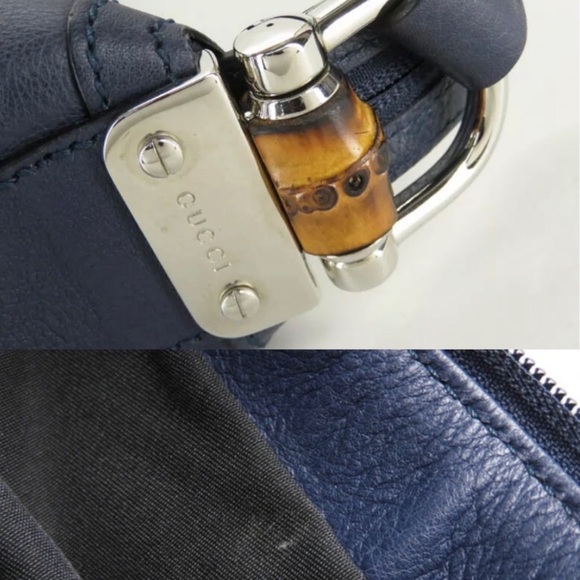 GUCCI- Guccissima Bamboo Navy Blue Shoulder Bag - Picture 5 of 10